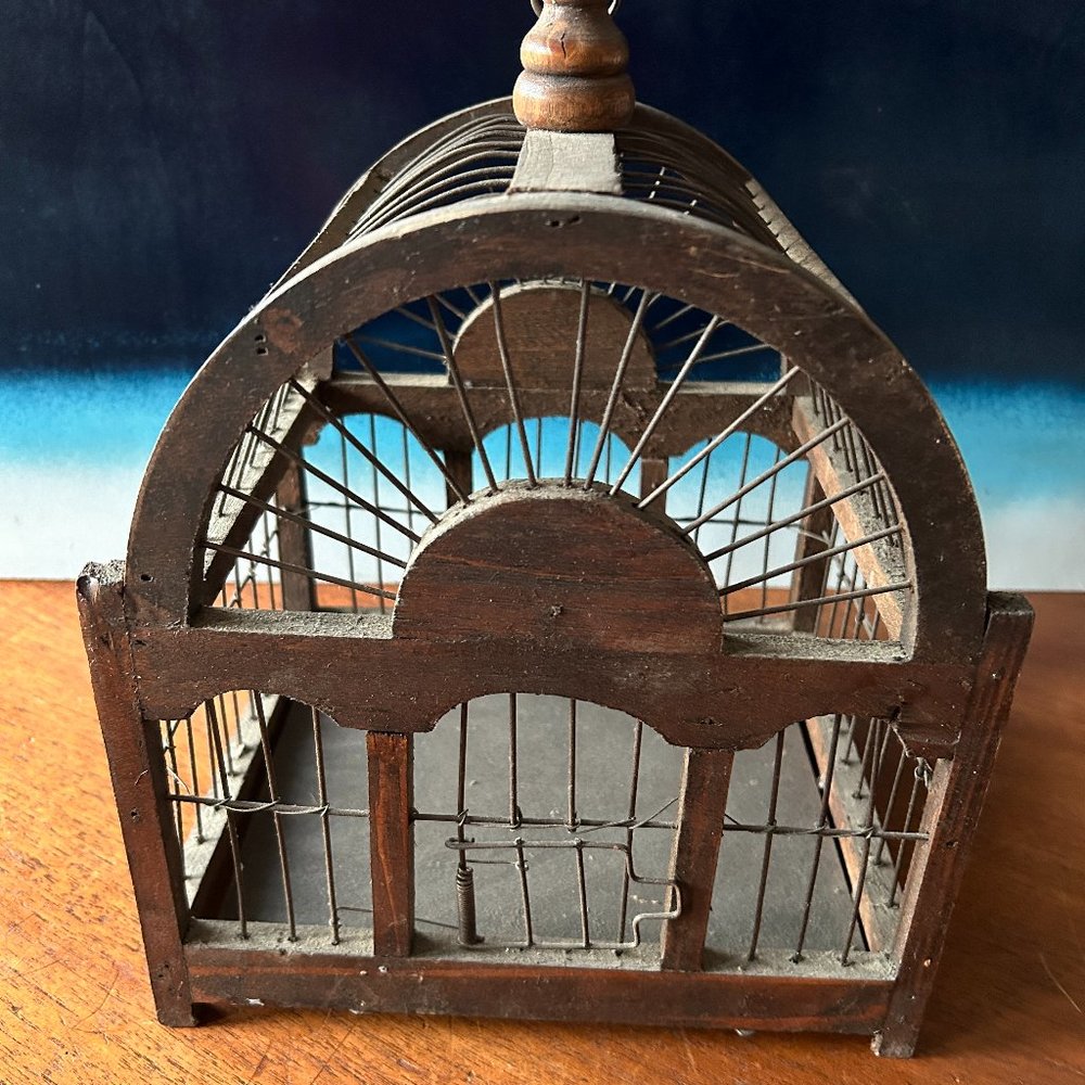 Vintage Victorian Wire & Wood Birdcage 12" H